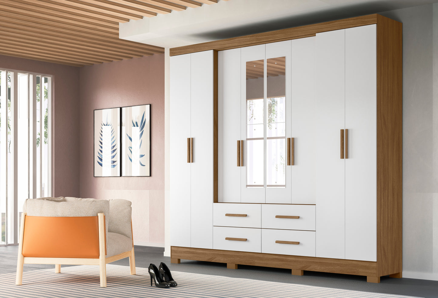 Wardrobe San Lorenzo Plus - Natural/White + Mirror