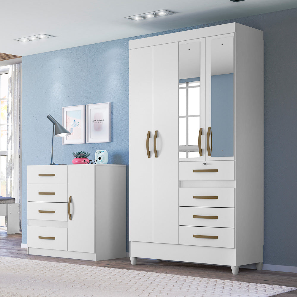 Wardrobe Sobral - White Flex + Mirror