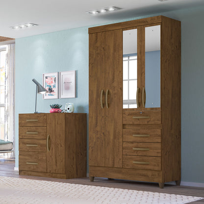 Wardrobe Sobral - Brown + Mirror