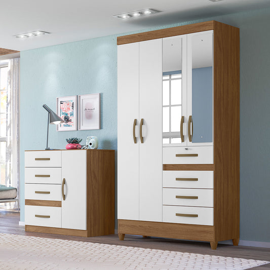 Wardrobe Sobral - Natural/White + Mirror