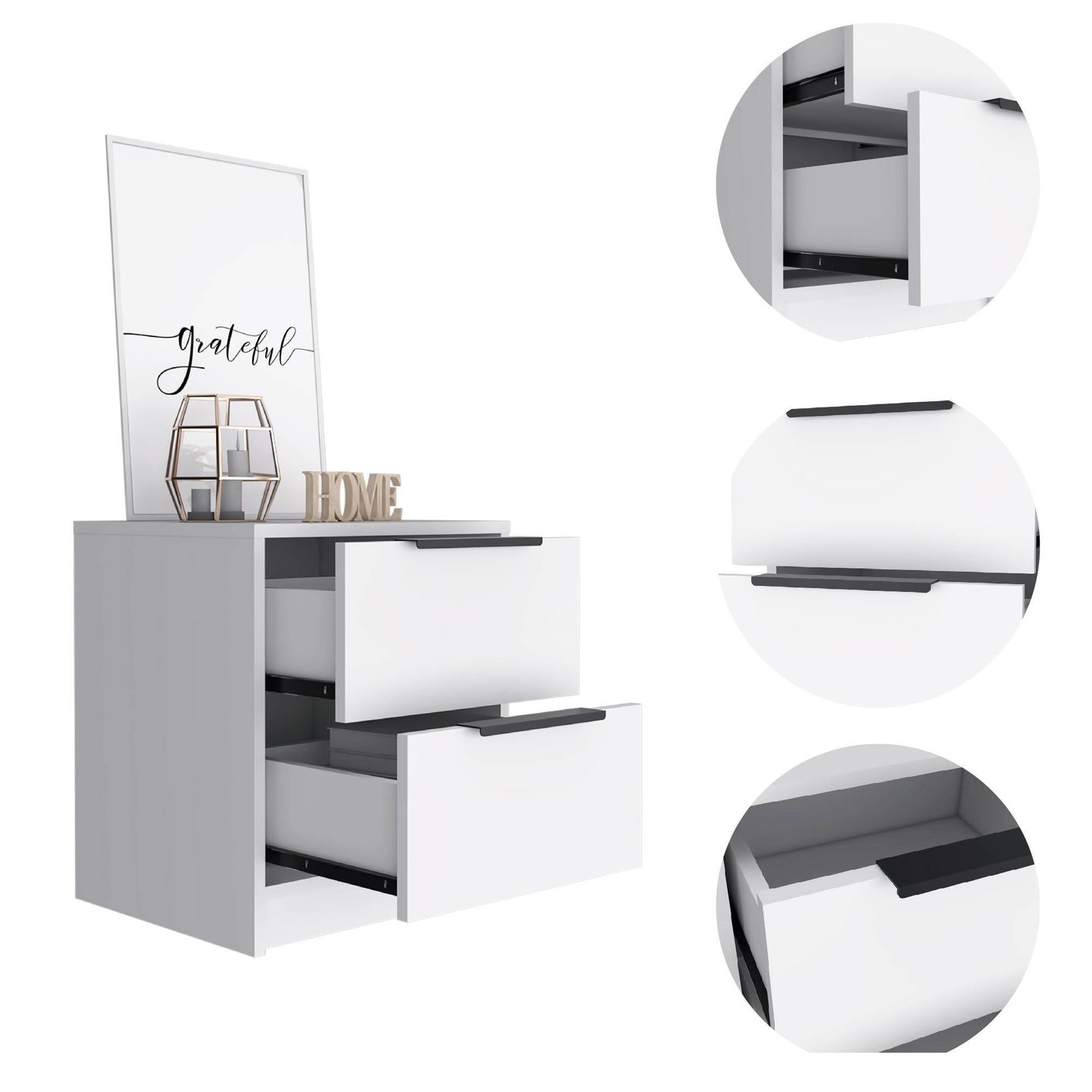 Kaia Nightstand Metal Handle - White