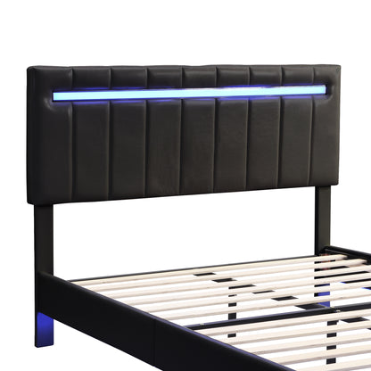 Marc II Queen Size Floating Bed Frame with LED - Black