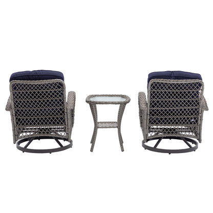 Tompkins 3 Pc Outdoor Swivel Rocker Patio Chairs - Navy Blue