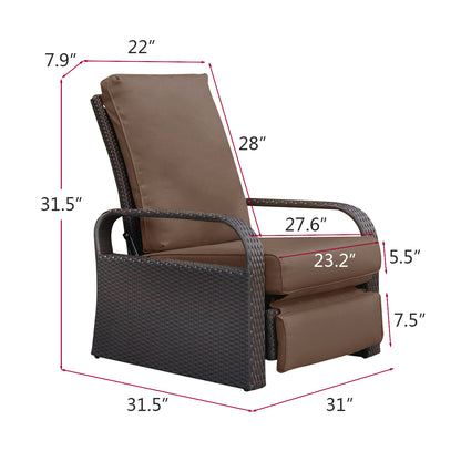 Parson Outdoor Adjustable Wicker Lounge Recliner Chair - Brown