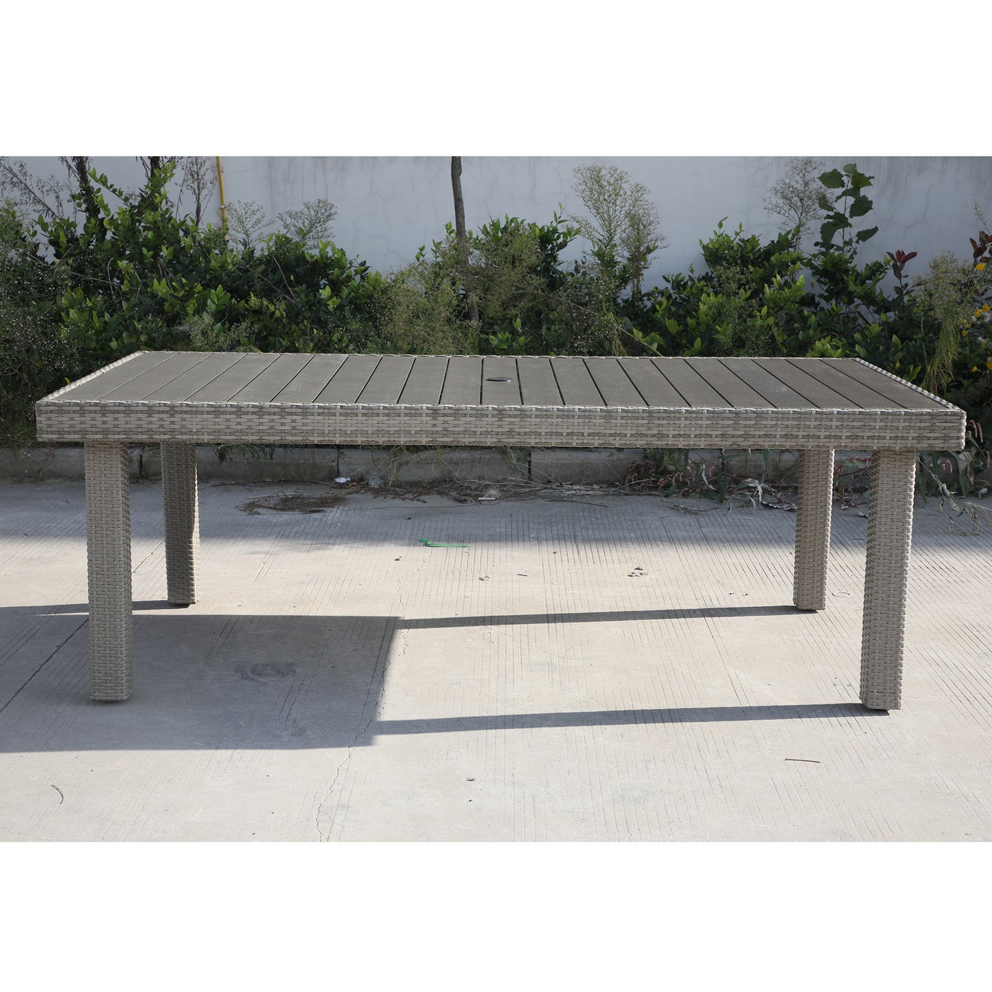 Meek Outdoor Wicker Rectangular Dining Table - Gray