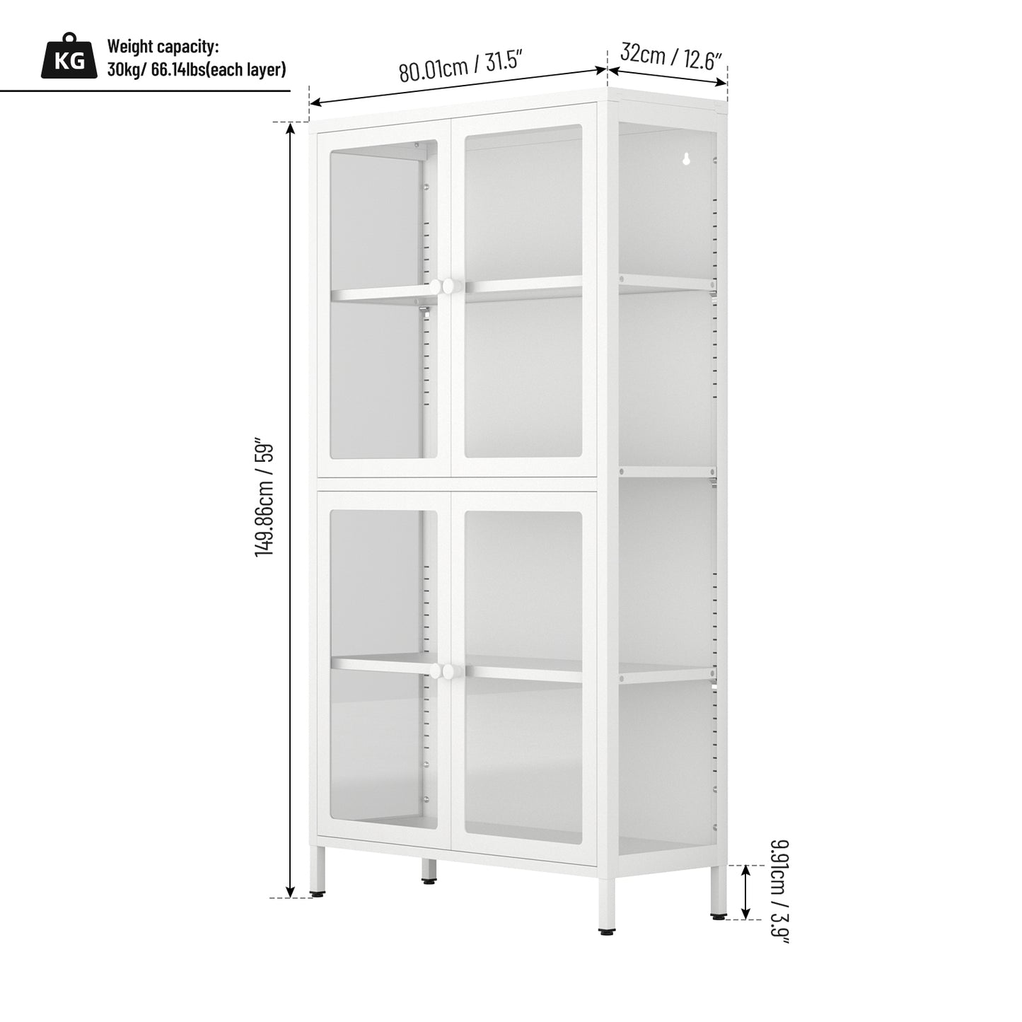 Hart Four Glass Door Storage Cabinet - White