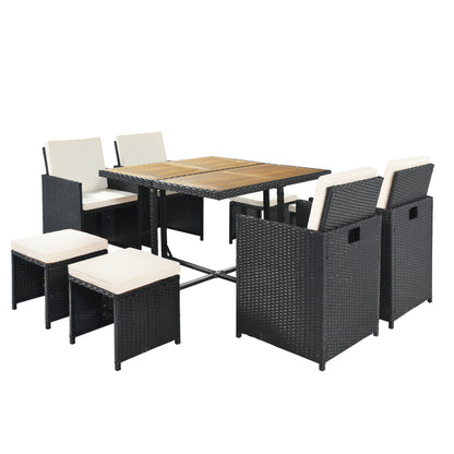 Larita 9 Pc  All-Weather PE Wicker Dining Table Set - Black