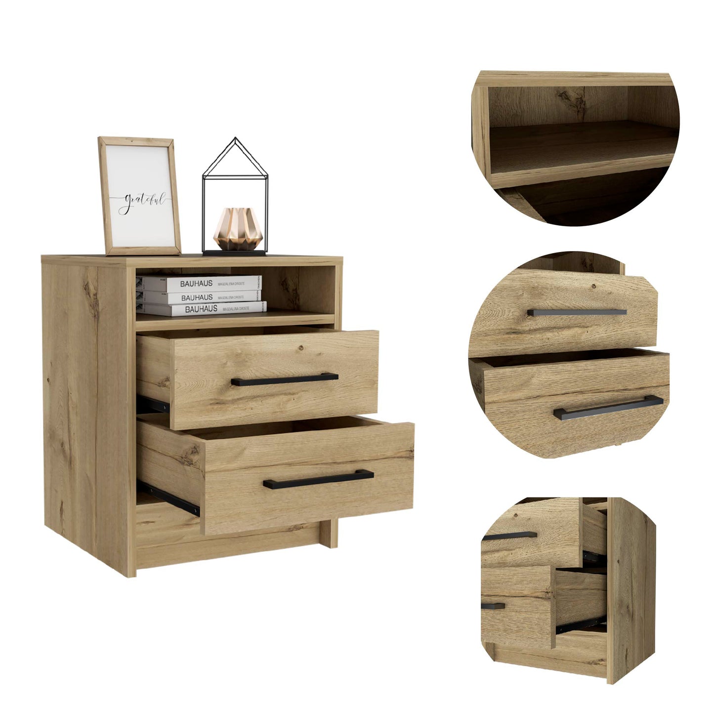 Eter Nightstand Two Drawers - Light Oak