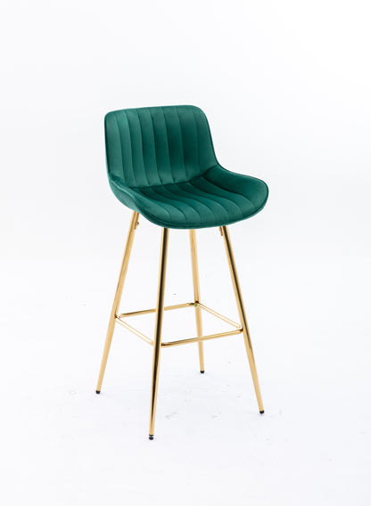 26 Inch Vista Bar Stools with Chrome Footrest  Velvet Fabric  Golden Leg - Green  Set of 2