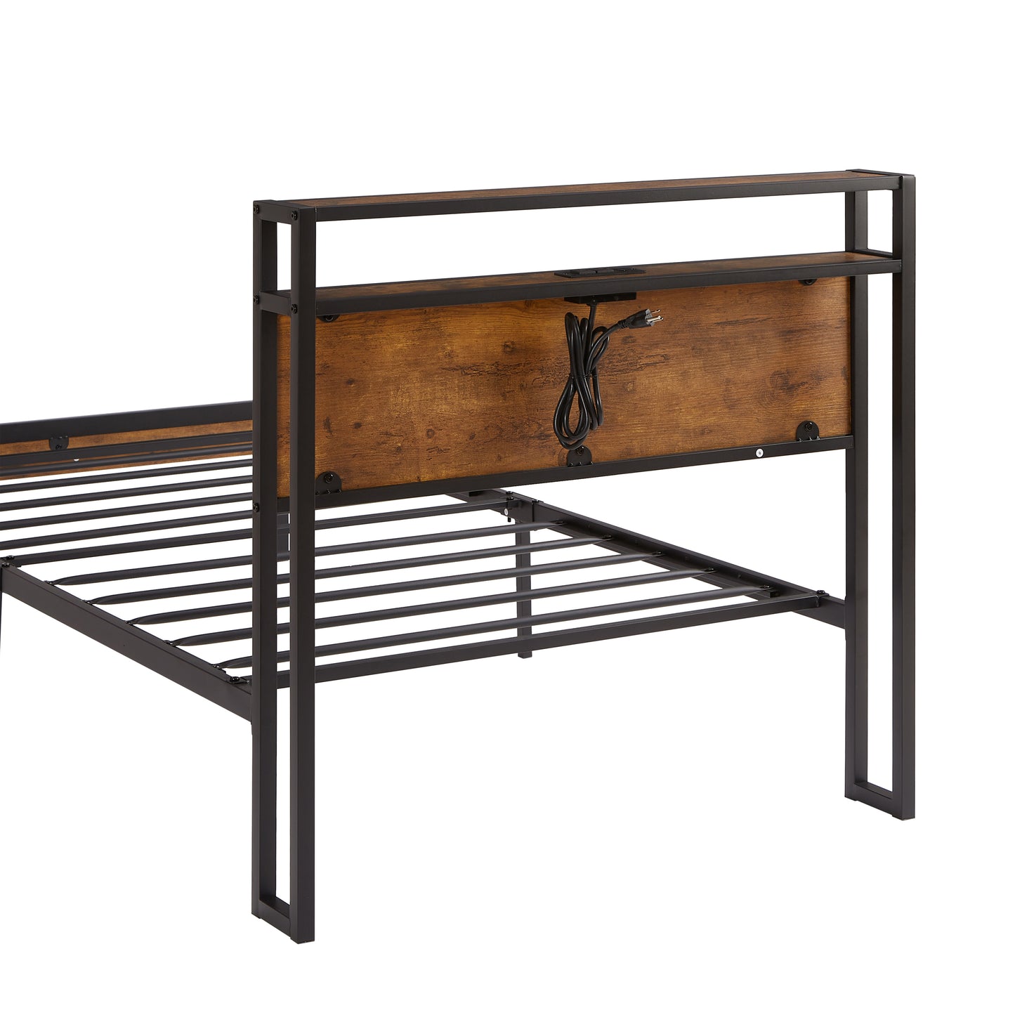 Fusco Twin Size Platform Bed Frame - Black+Brown