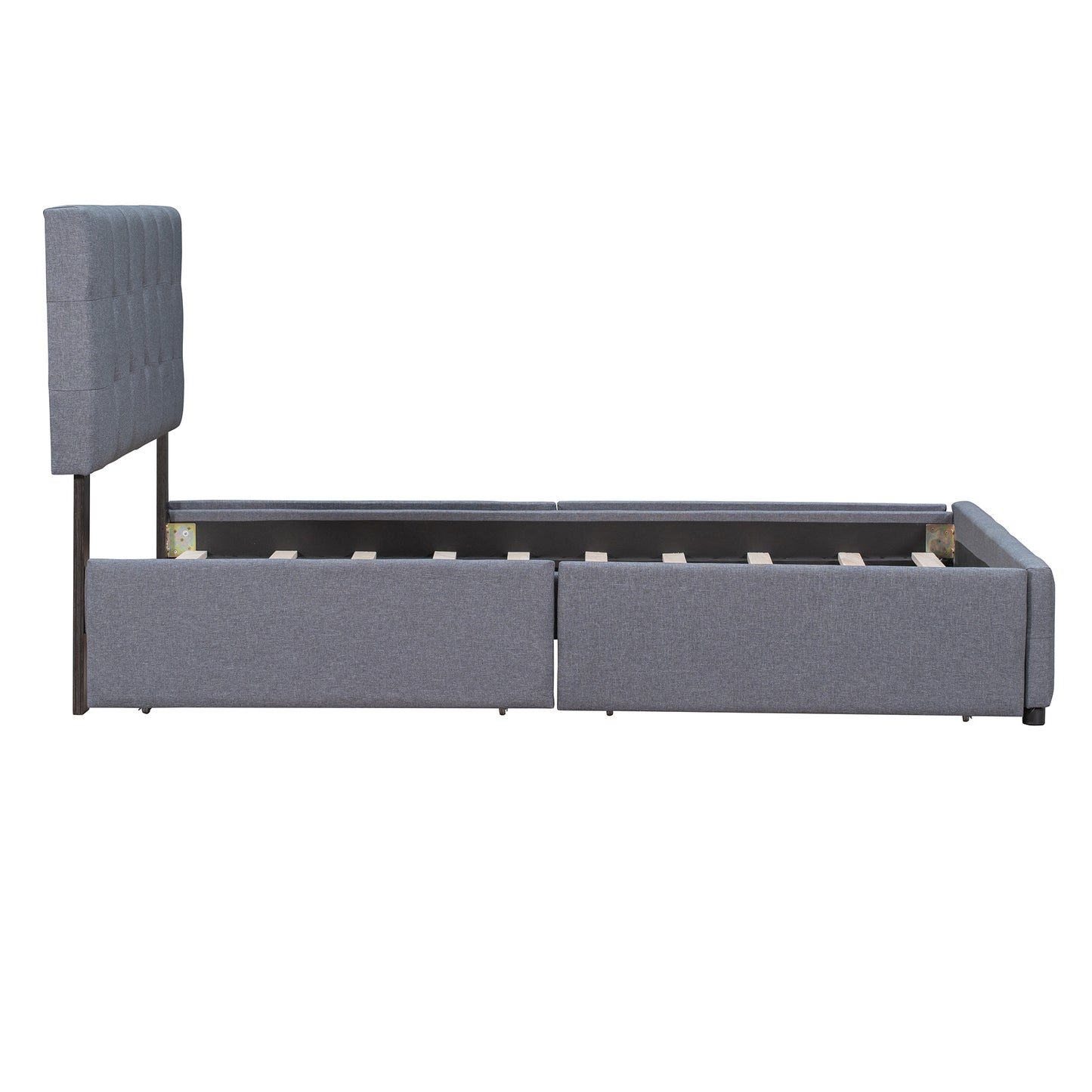 Draco Queen Size Platform Bed with 4 Drawers - Dark Gray