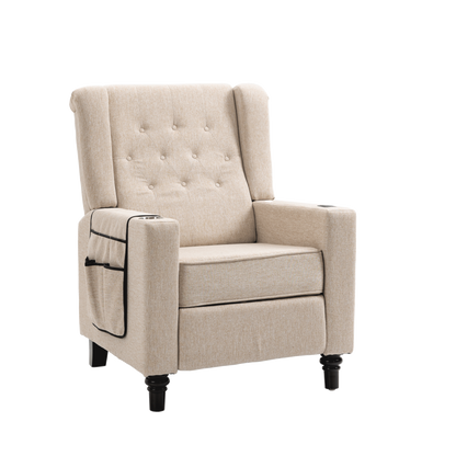 Cole Arm Pushing Fabric Recliner  - Khaki