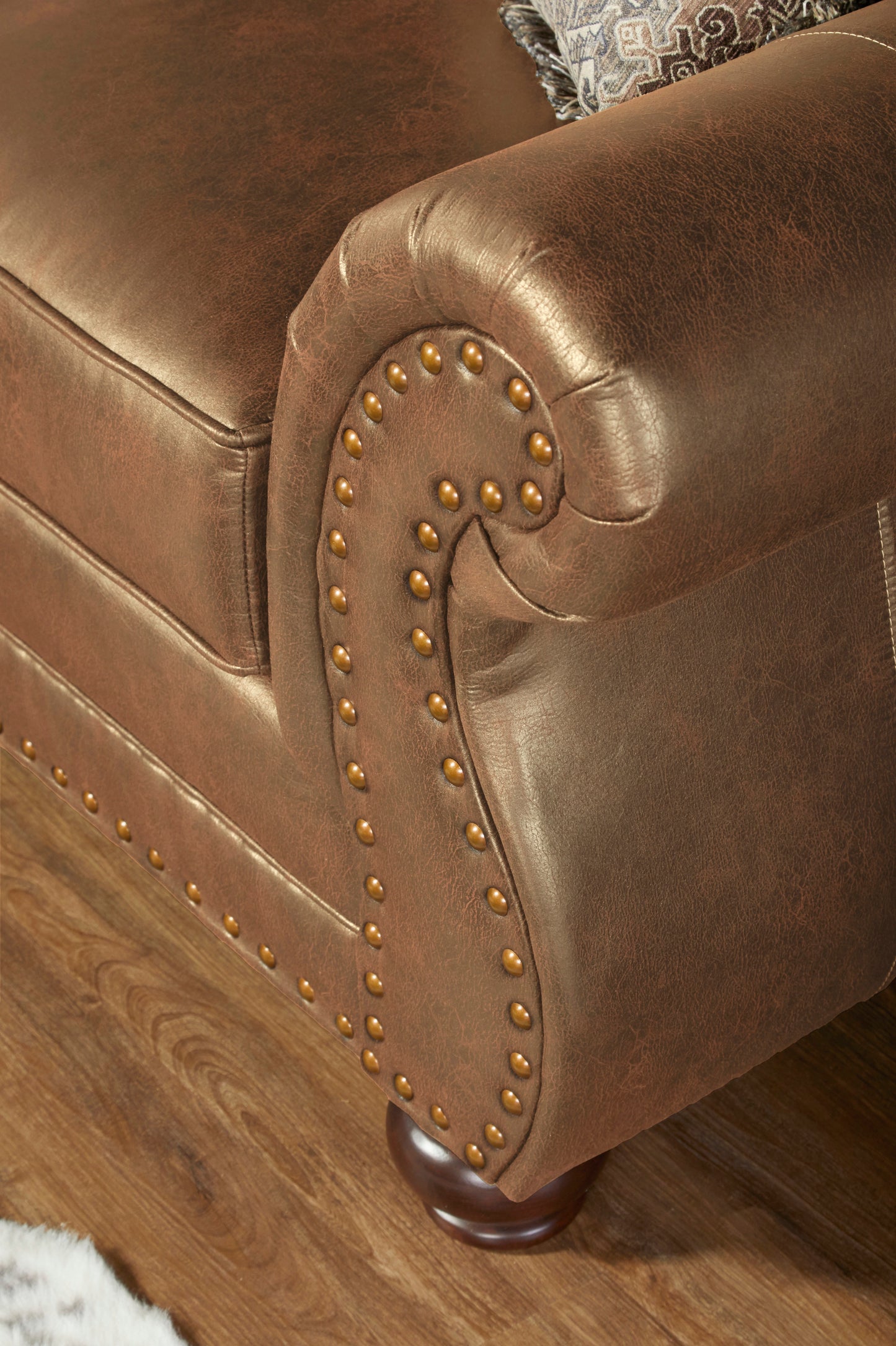 Leinster Fabric Loveseat with Nailheads - Brown