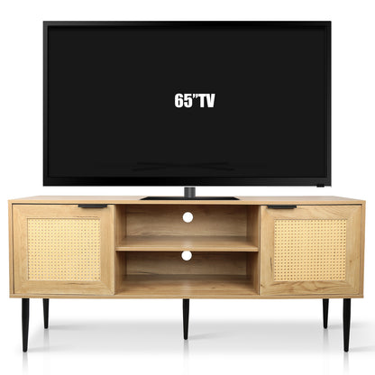 Tula Wooden TV Stand with Rattan Decorated Doors - Natural