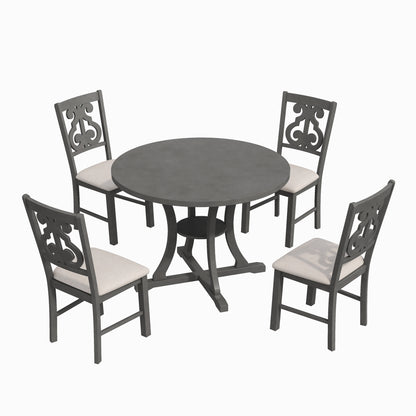 Tristan 5pc Dining Set Round Table 4x Side Chairs - Gray