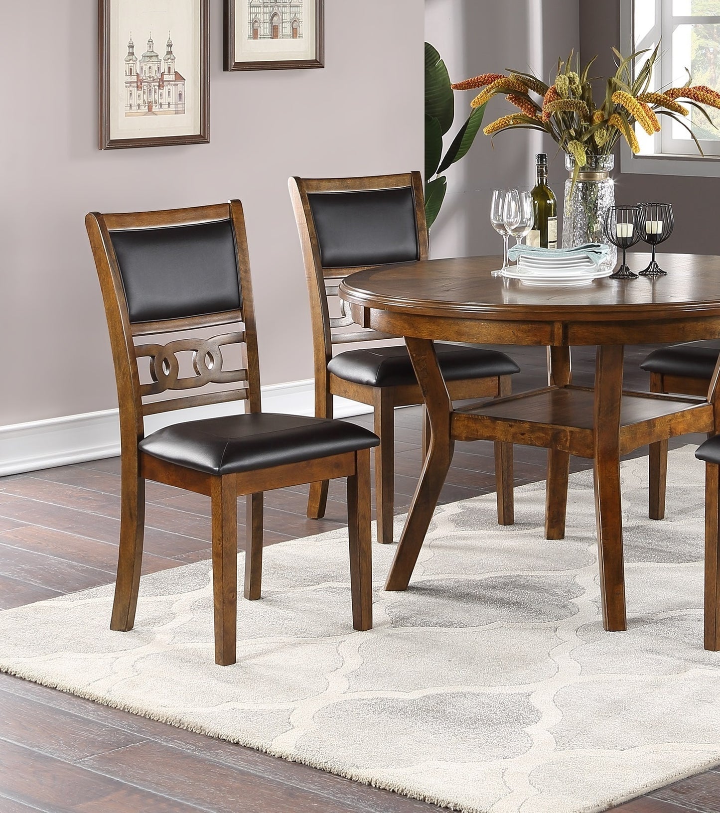 Watson 5pc Dining Set Round Table w 4x Side Chairs - Walnut