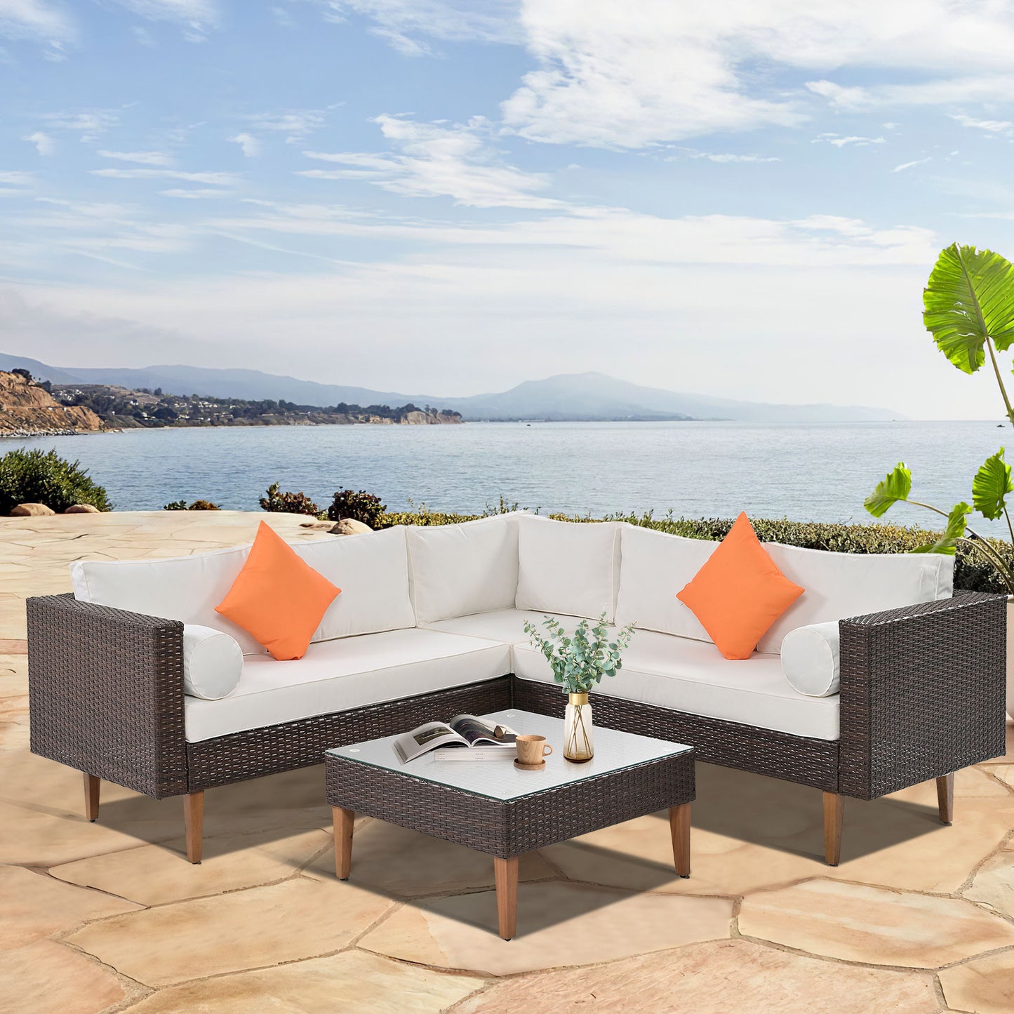 Selma  4 Pc Outdoor Wicker Sofa Set - Beige