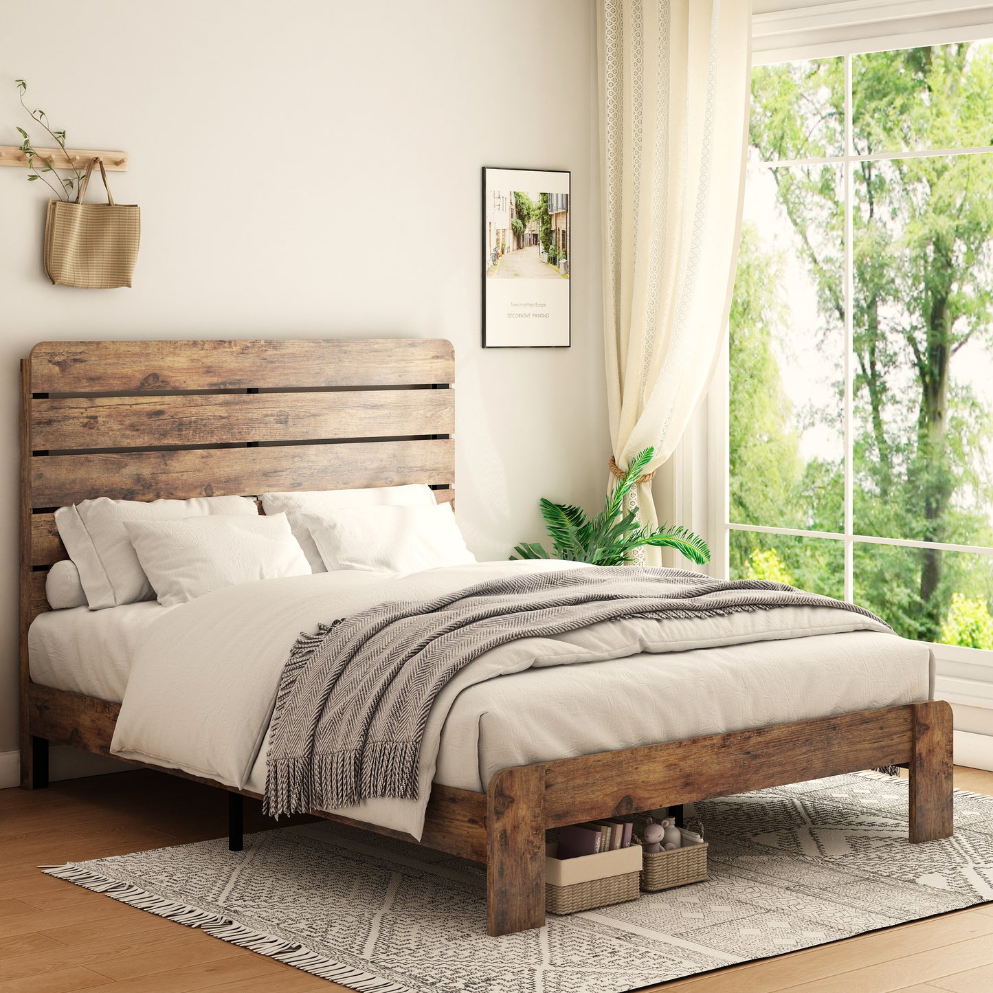 Kumo King Size Wood Platform Bed Frame - Dark Brown