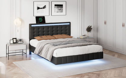 Marc Full Size Floating Bed Frame with LED - Black