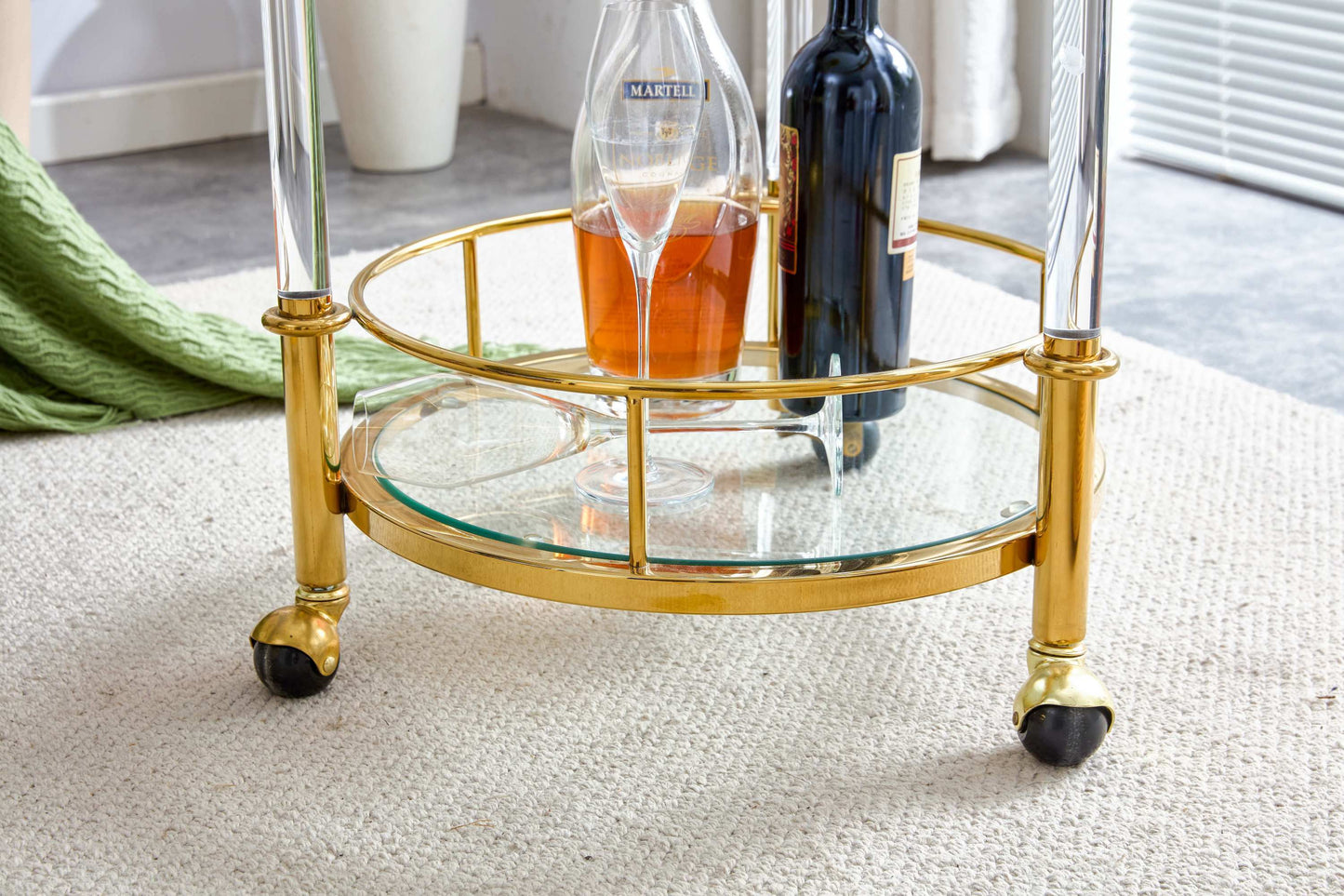 Acrylic Mobile Bar Cart Serving Wine Cart with Wheels - Gold