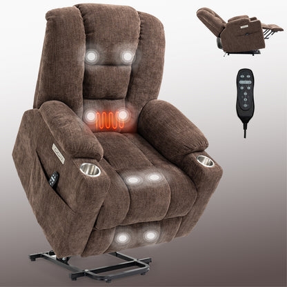 Rico Large Power Lift Recliner Chair with Heat and Massage - Brown