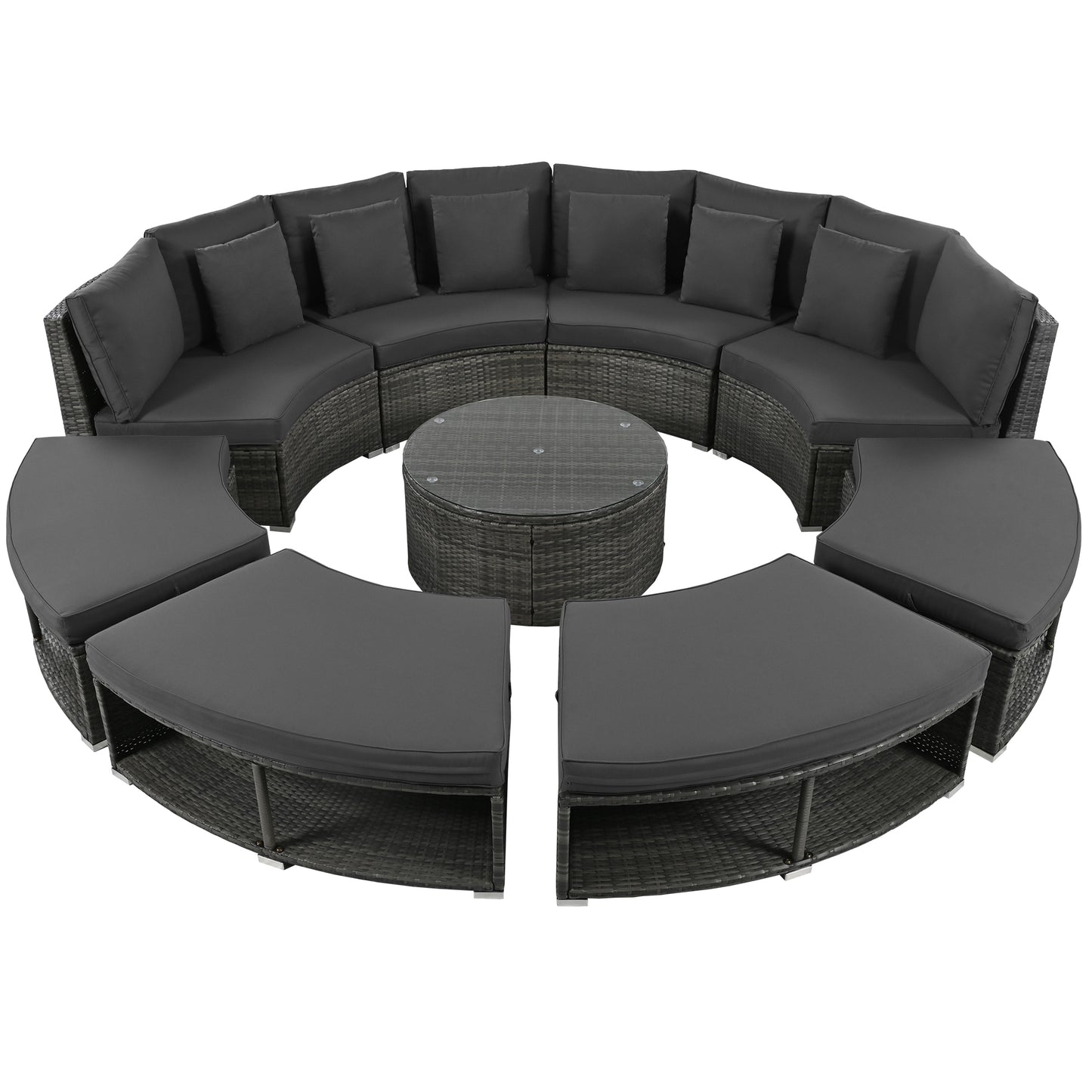 Serrano 9 Pc Outdoor Patio Circular Outdoor Sofa Set - Gray