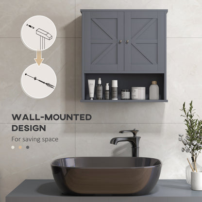 Kleankin Farmhouse Bathroom Wall Cabinet - Gray