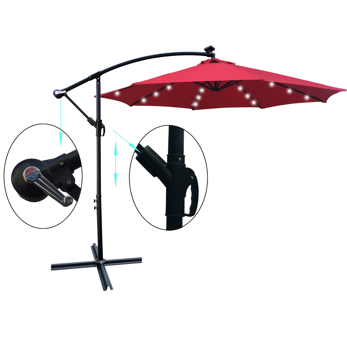 Alexa 10 ft Outdoor Umbrella Solar LED with Cross Base - Red