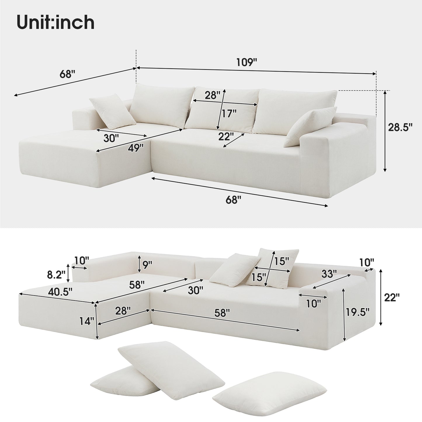 Zoe Modular Sectional Sofa Set - White