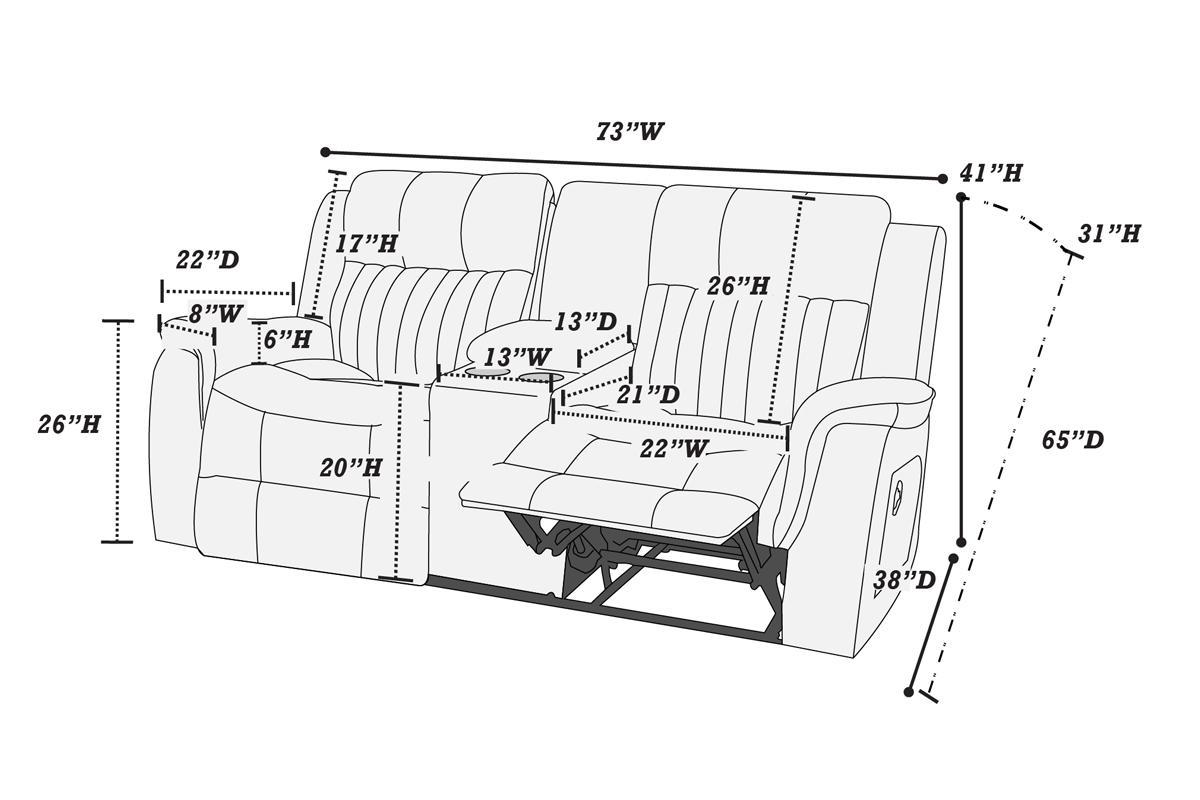 Cooper Manual Motion Loveseat w Console - Blue+Grey