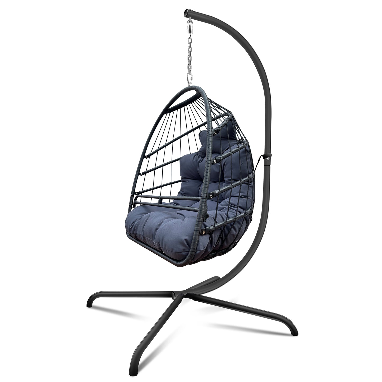 Tamura Patio Hanging Egg Chair with Stand - Black