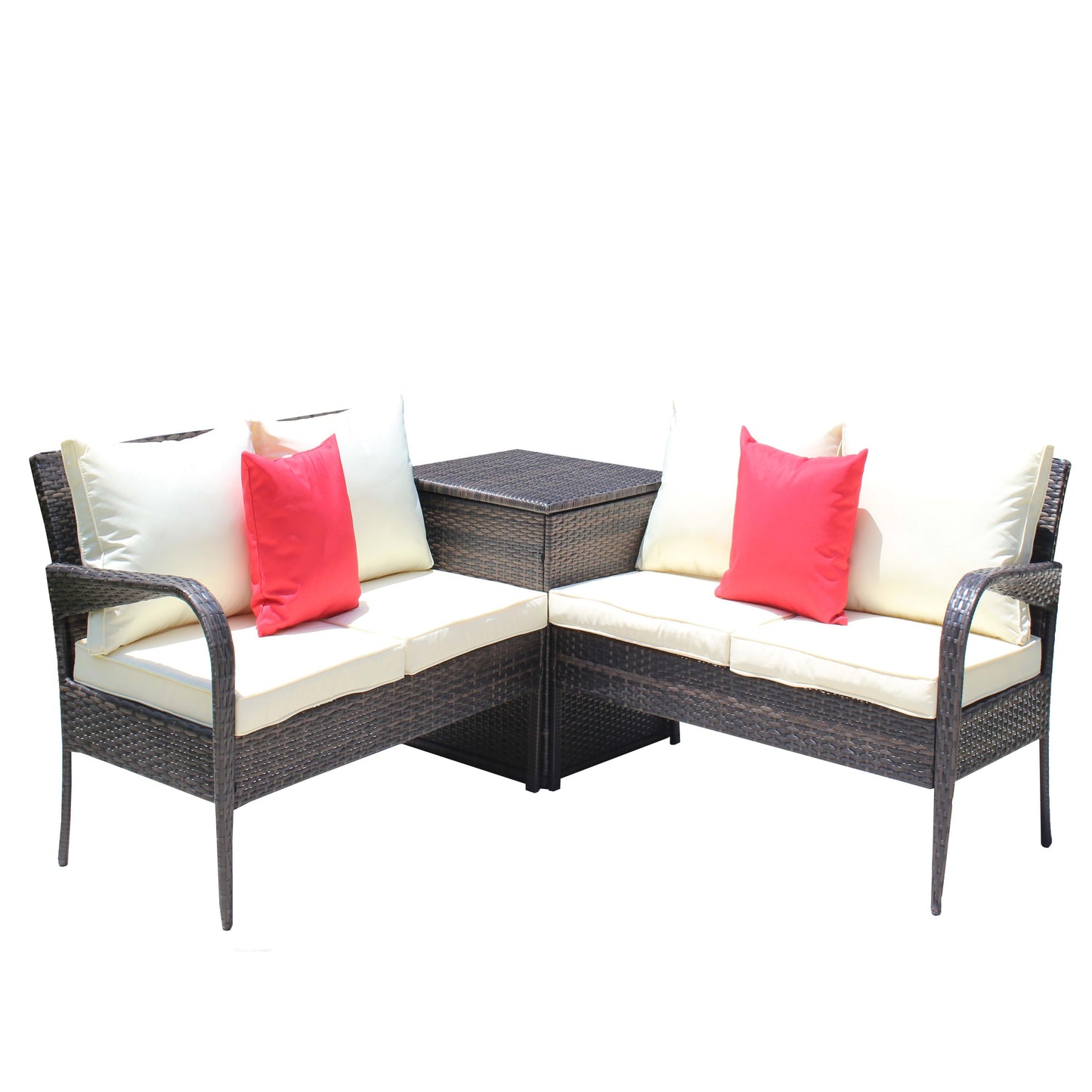 Berna 3 Pc Outdoor Patio Wicker Ratten Sofa Set - Brown