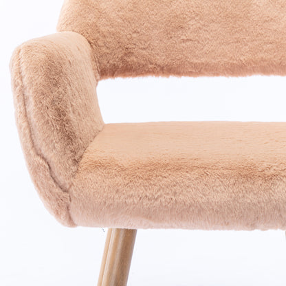 Moka Dining Faux Fur Chair with Solid  Steel Leg- Camel