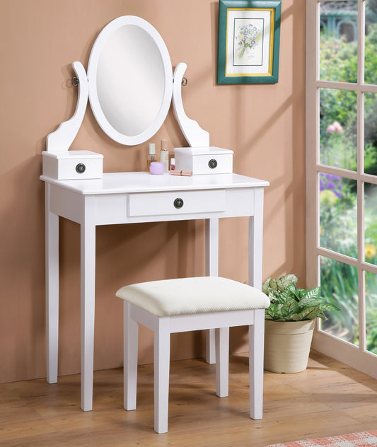 Moniya Makeup Vanity Table and Stool Set - White