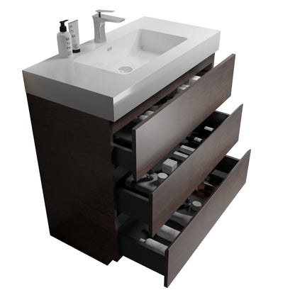 Kito  36" Bathroom Vanity with Sink  without Drain and Faucet - Walnut