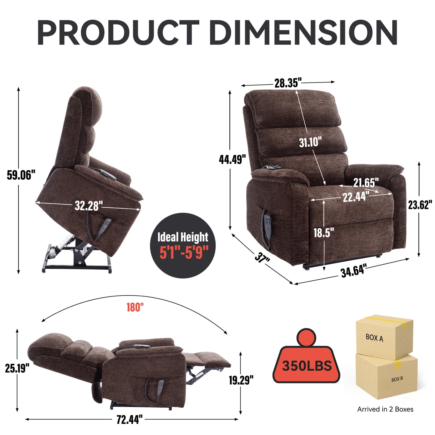 Hannah Power Lift Chenille Recliner Chair with Heat Massage - Brown