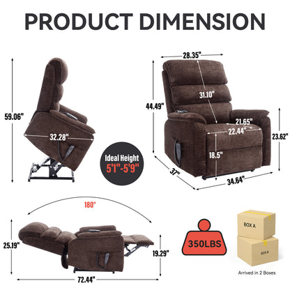 Hannah Power Lift Chenille Recliner Chair with Heat Massage - Brown