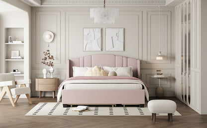 Mali Queen Size Platform Bed with Wingback Headboard - Pink