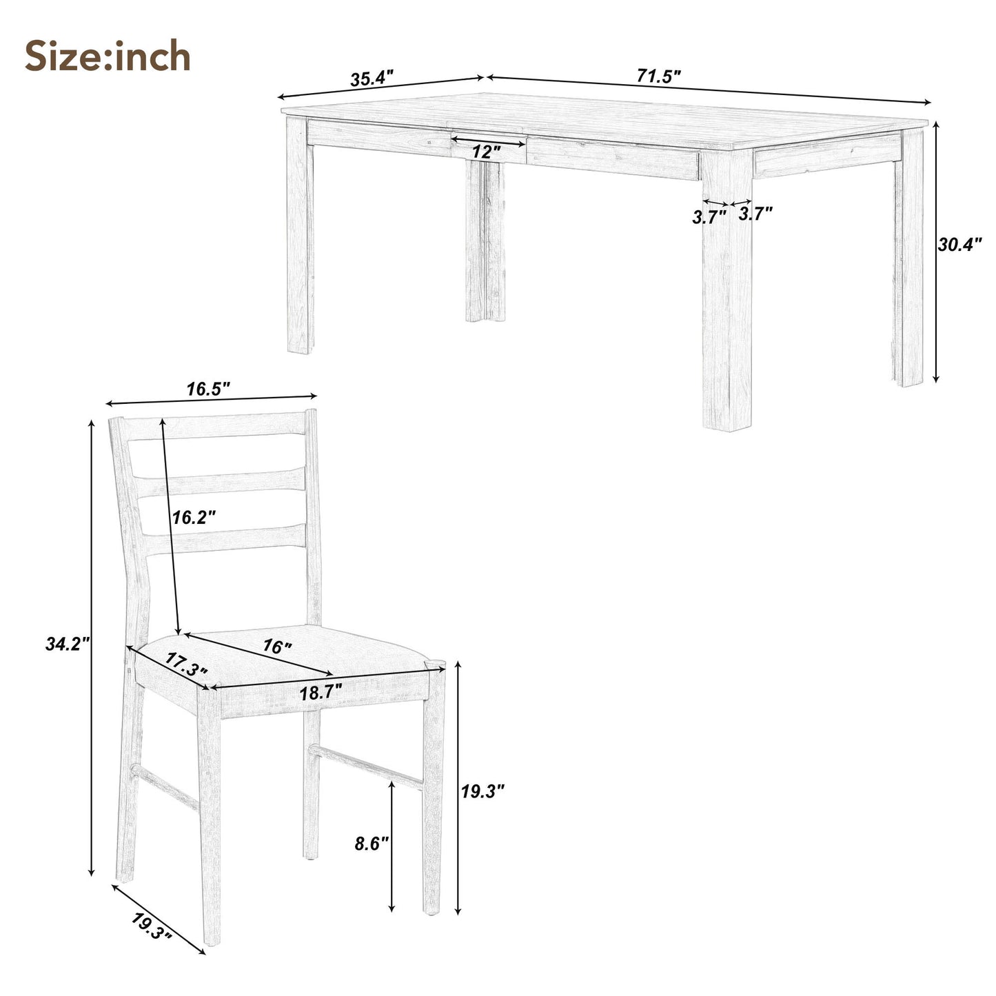 Viola 7pc Dining Set Extendable Table 6x Side Chairs - Brown+White