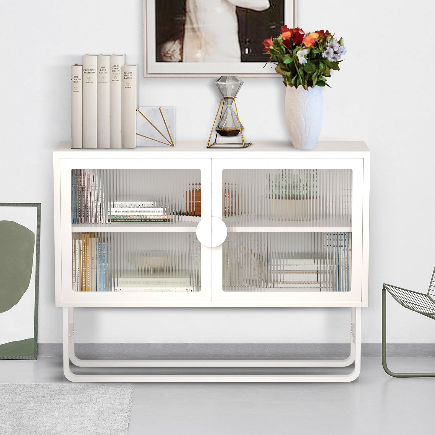 Tempered Glass Cabinet Credenza - White