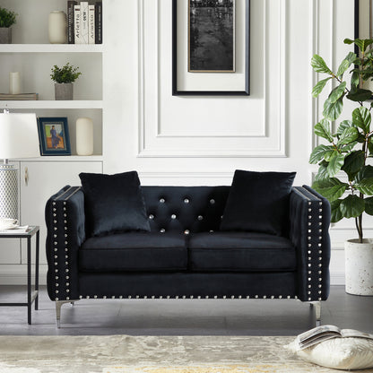 Mahoney Velvet Sofa with 2 Pillows - Black