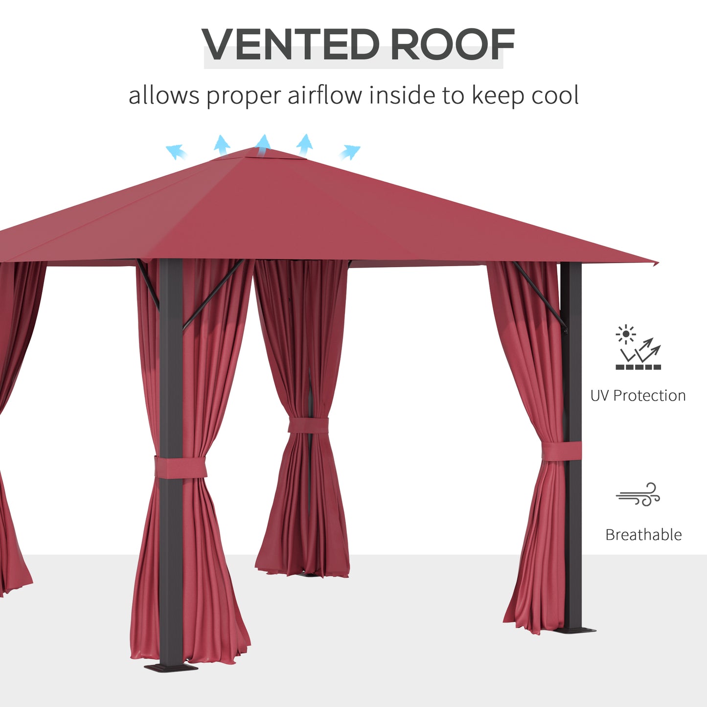 Ofena 10 x 10 ft Patio Gazebo Aluminum Frame with Sidewalls - Red