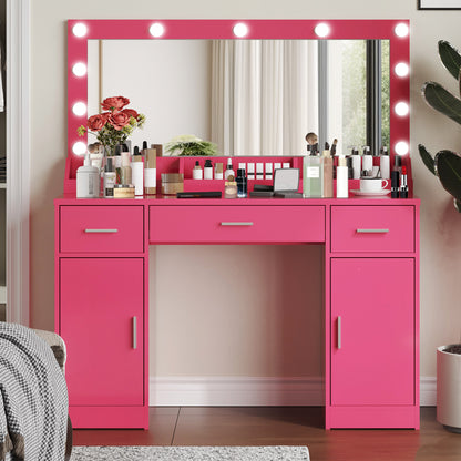 Astrid Makeup Vanity Table With Large Mirror and 3 Colour Lighting  - Rose Pink