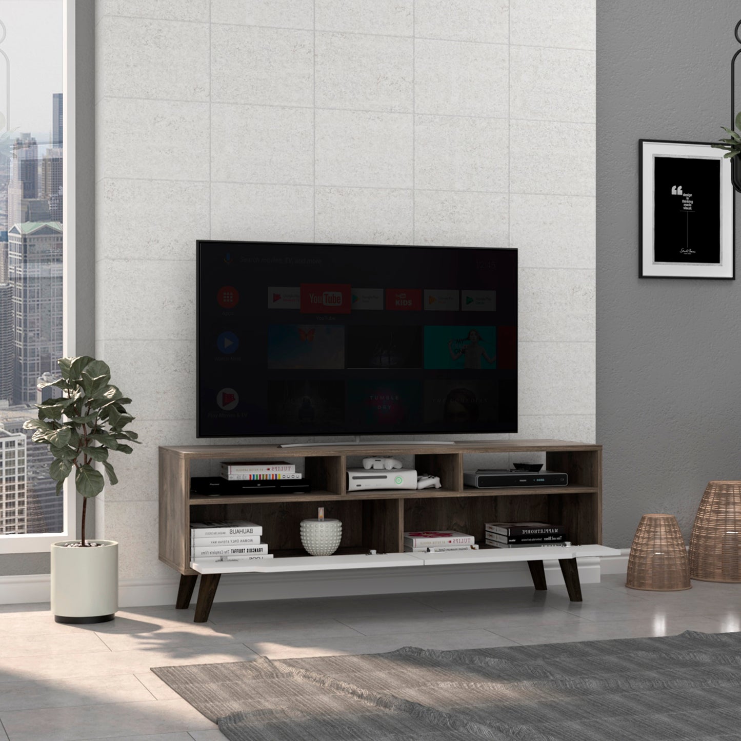 Oslo TV Stand - Dark Brown/White