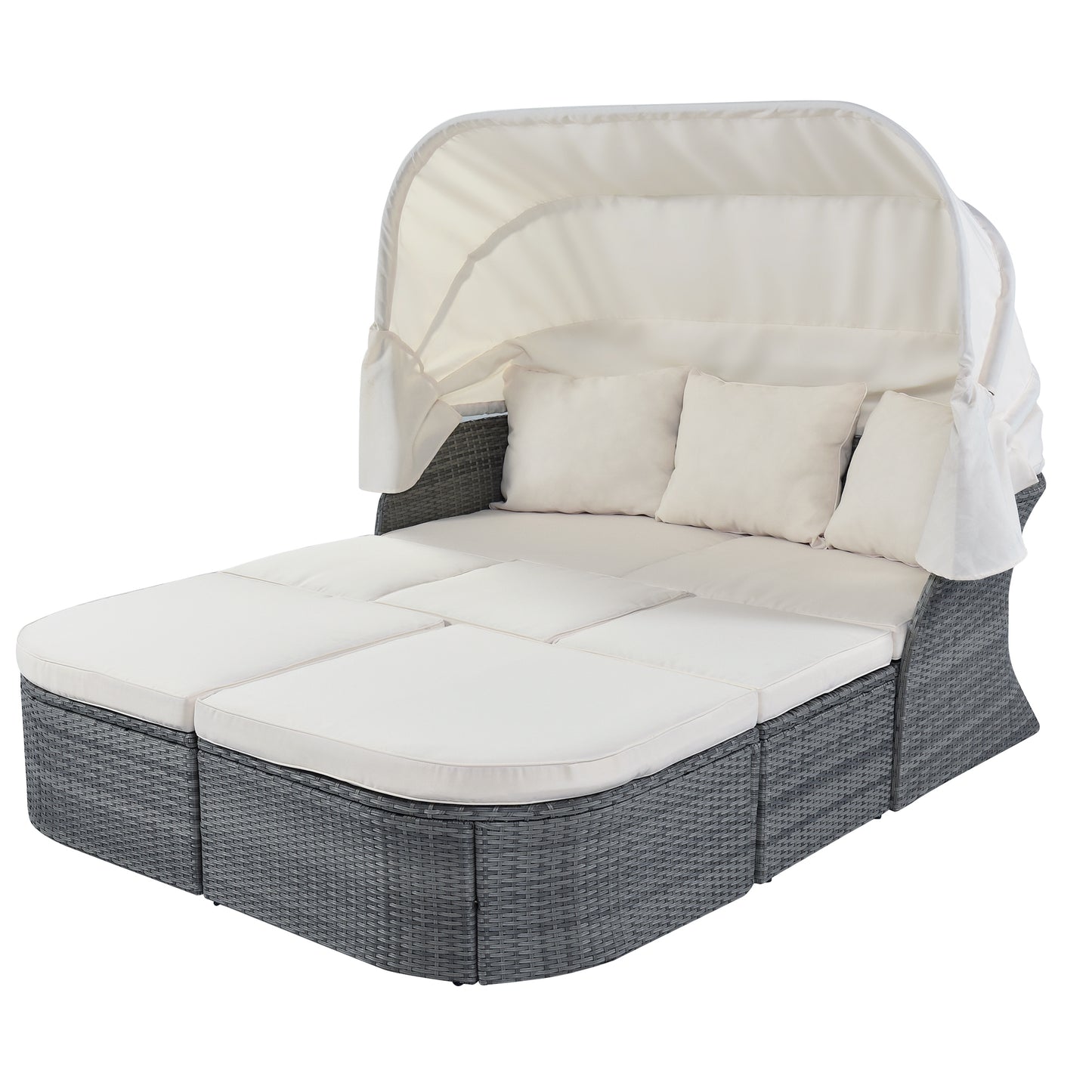 Zella Outdoor Daybed with Retractable Canopy Set - Beige