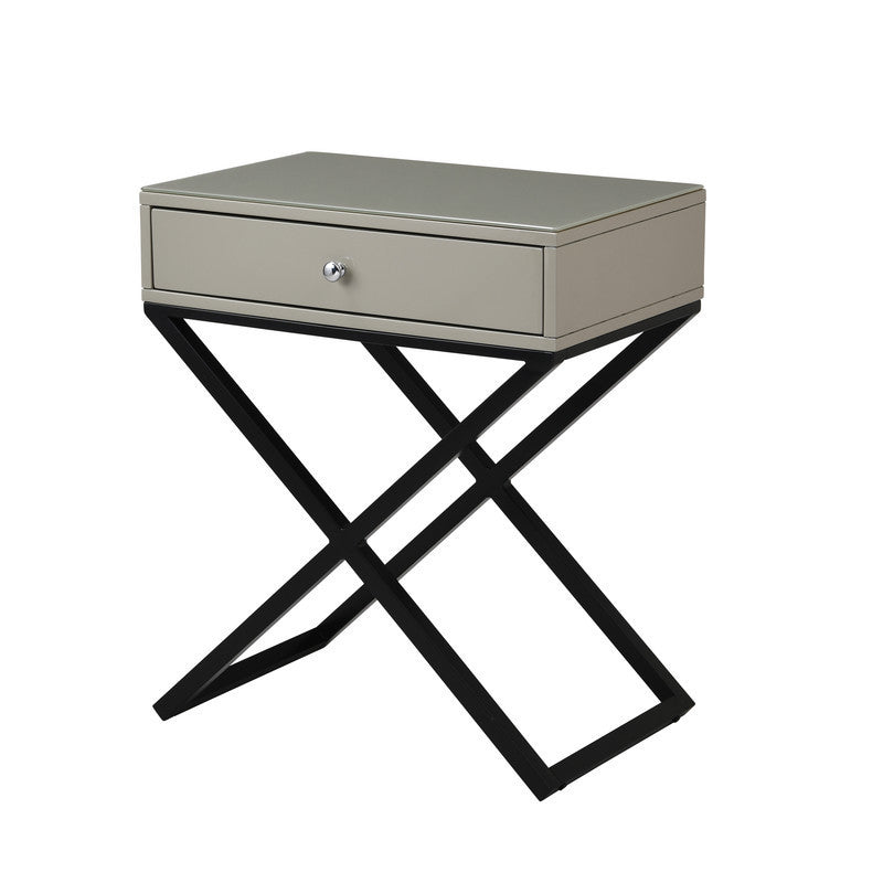 Koda Wooden End Side Table Nightstand with Glass Top - Taupe