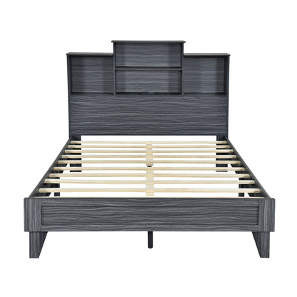 Taz Full Size Platform Bed Frame with 4 Open Storage Shelves - Gray