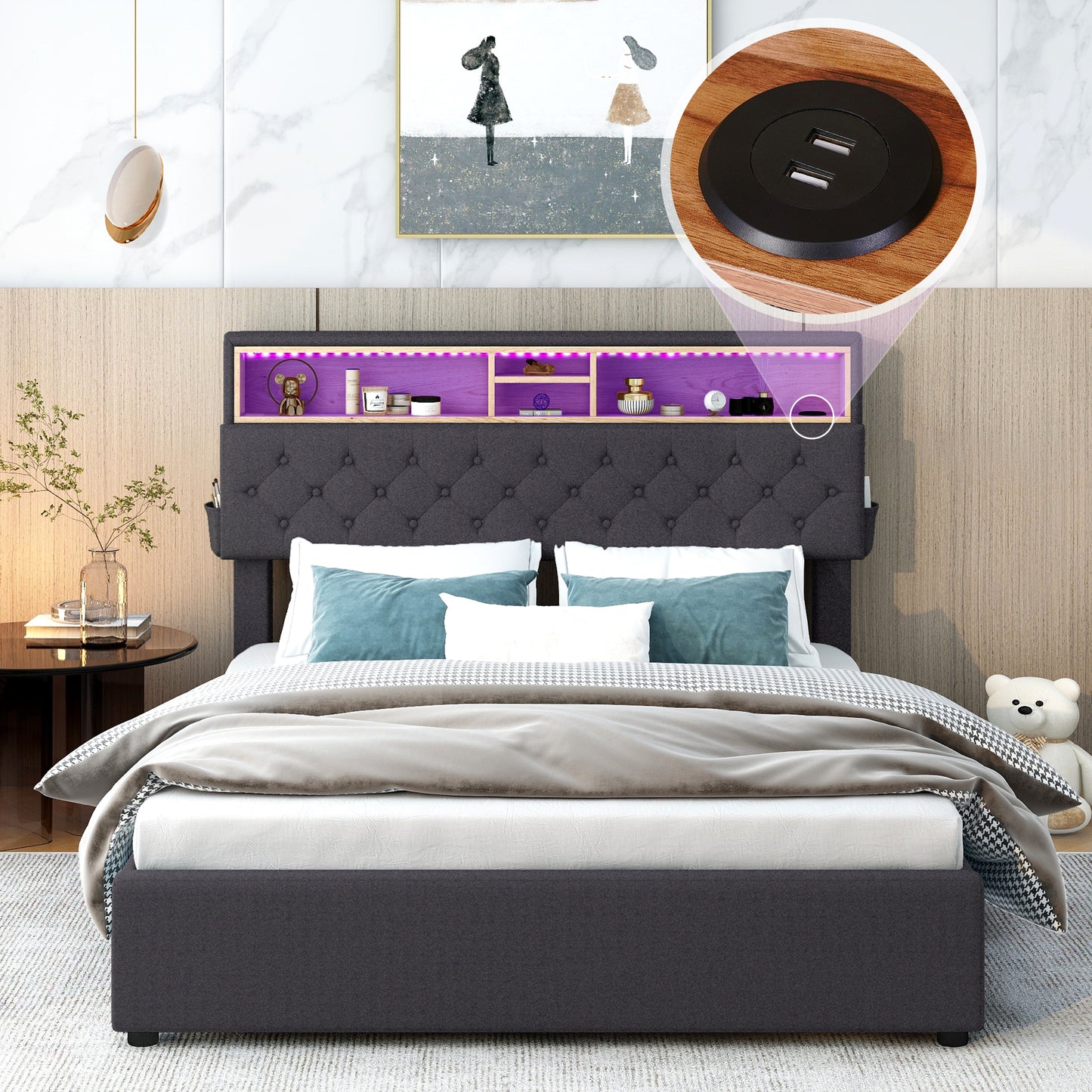 Nectar Full Size Upholstered Platform Bed - Dark Gray