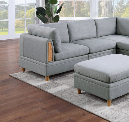 Felix 6pc Modular Sectional Sofa Set 3x Corner Wedges 2x Armless Chairs And 1x Ottoman - Light Grey