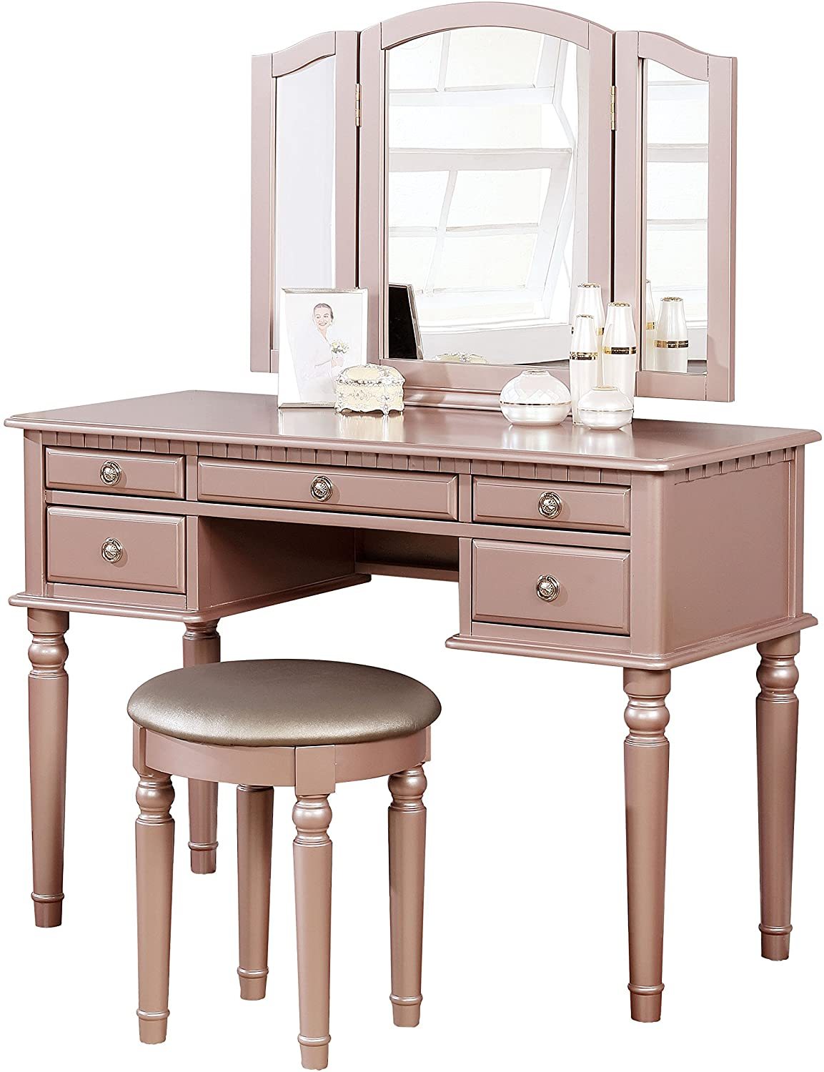 Arias Vanity Set with Foldable Mirror - Rose Gold